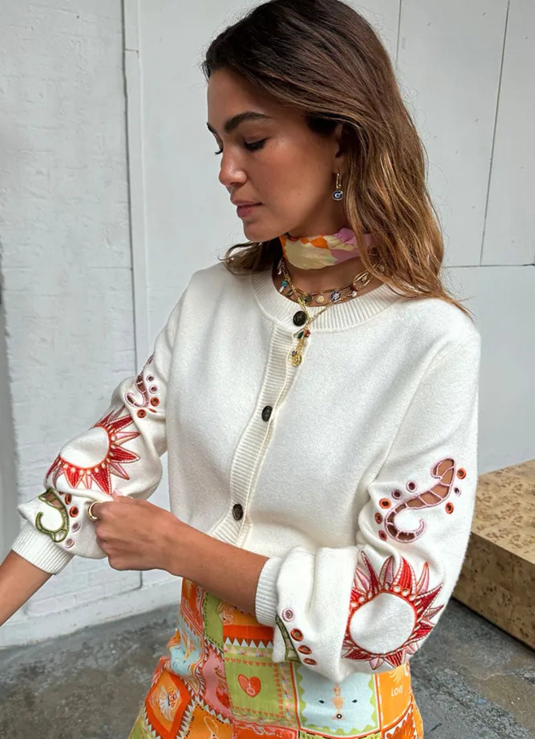 never fully dressed embroidered cardigan Never Fully Dressed embroidered love cardigan in red