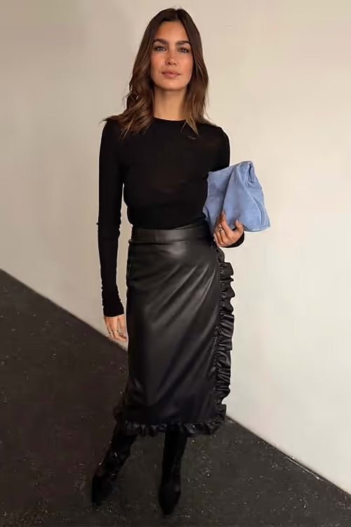 Black a ruffle Vegan Leather - Never Fully Dressed - Orchid Boutique