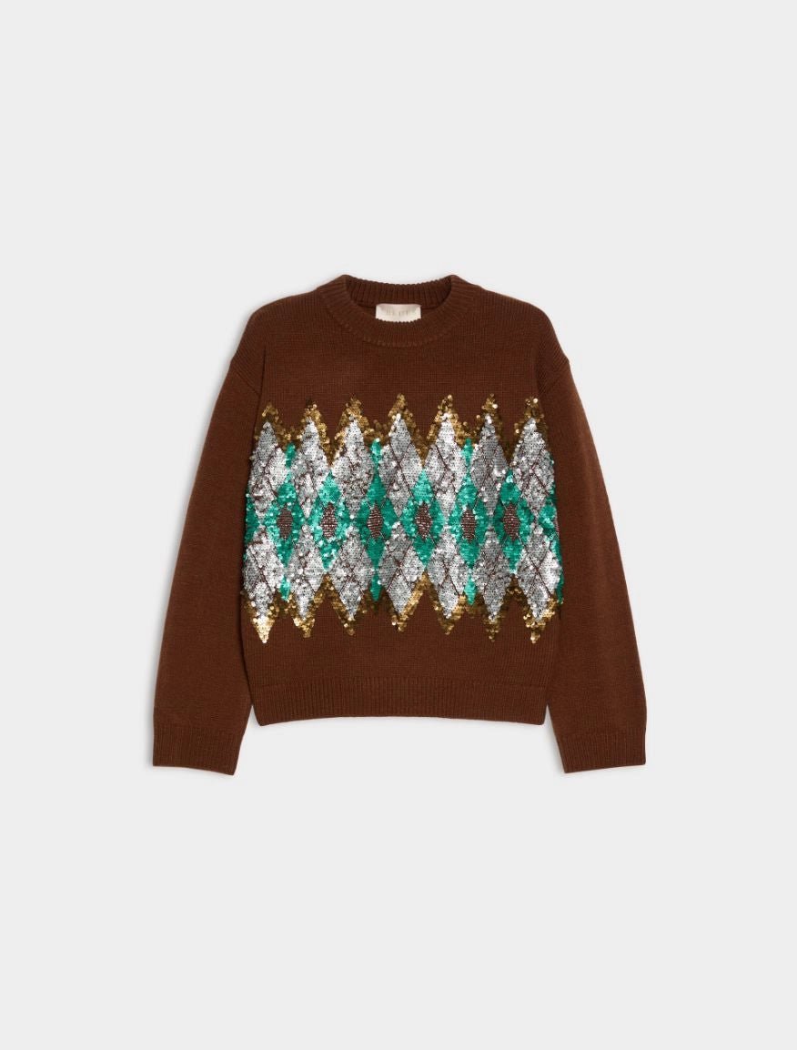 Iblues IBLOXIRIA SEQUIN-EMBROIDERED JUMPER Nut - iBlues - Orchid Boutique