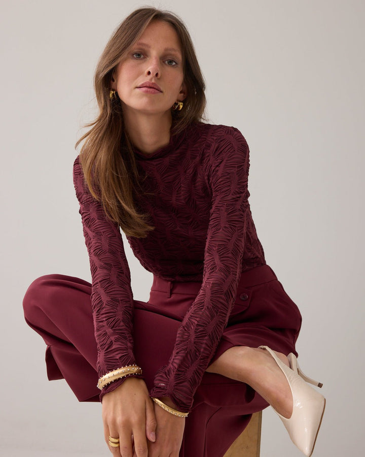 Burgundy Mesh Top - Summum - Orchid Boutique