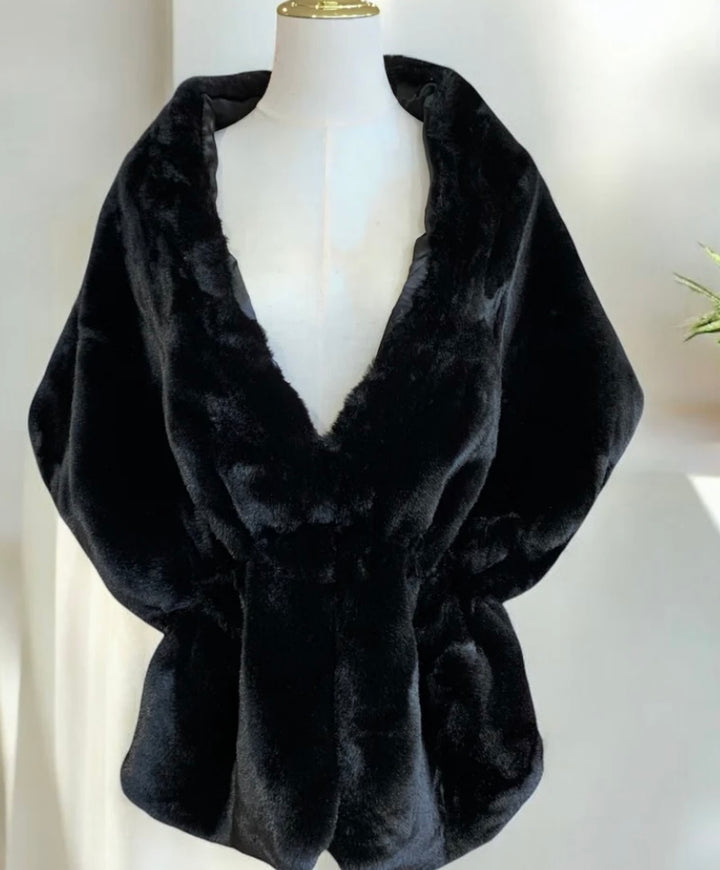 Ali Black Faux Fur Shrug | Alison Sheri | Orchid Boutique