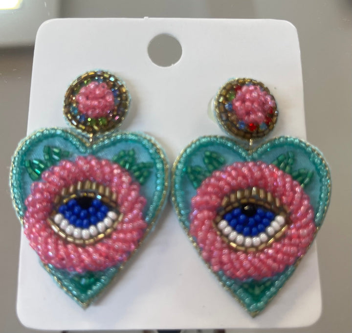 Pink Eye Heart Earrings - Orchid Boutique - Orchid Boutique