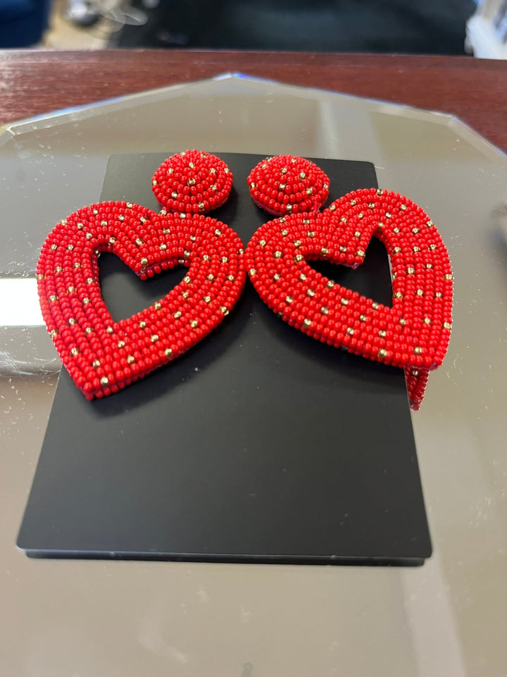 Red & Gold Beaded Heart - Orchid Boutique - Orchid Boutique
