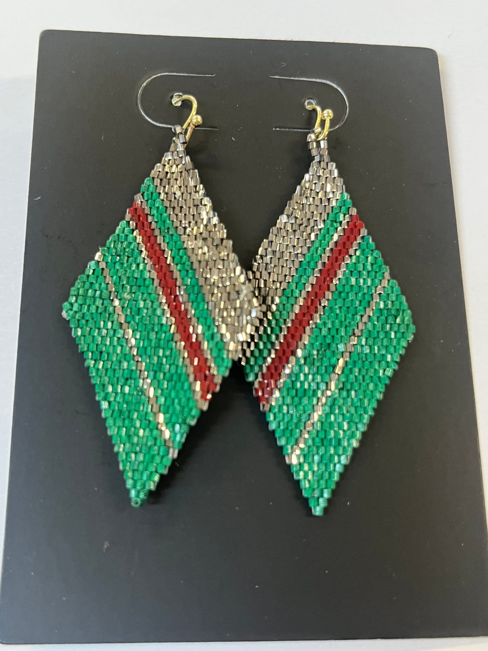Burgundy & Emerald Ombré Beaeded Triangle Earring - Orchid Boutique - Orchid Boutique