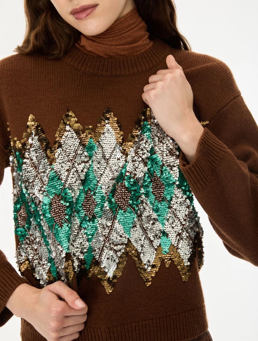 Iblues IBLOXIRIA SEQUIN-EMBROIDERED JUMPER Nut - iBlues - Orchid Boutique