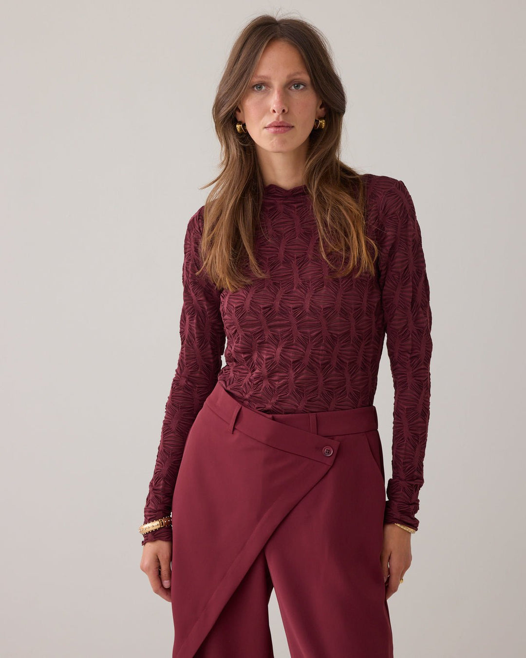Burgundy Mesh Top - Summum - Orchid Boutique