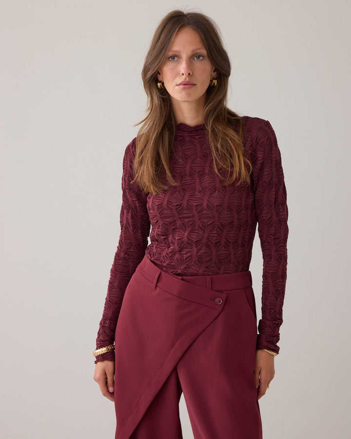 Burgundy Mesh Top - Summum - Orchid Boutique
