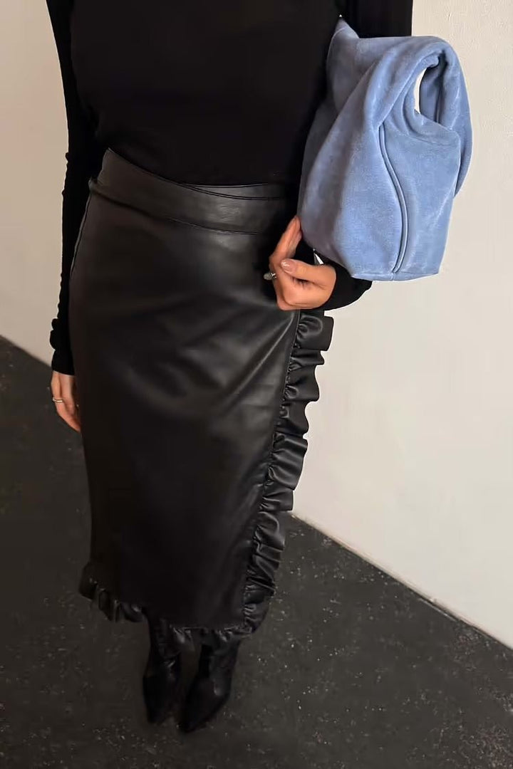 Black a ruffle Vegan Leather - Never Fully Dressed - Orchid Boutique