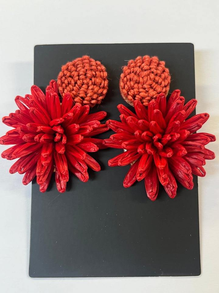Red Raffia Bloom Earrings - Orchid Boutique - Orchid Boutique