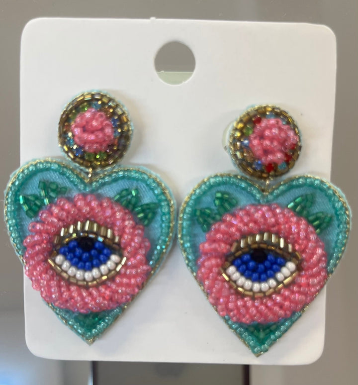 Pink Eye Heart Earrings - Orchid Boutique - Orchid Boutique