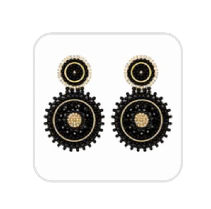 Mini Black Beaded Circle Drop - Orchid Boutique - Orchid Boutique