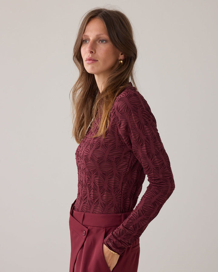 Burgundy Mesh Top - Summum - Orchid Boutique