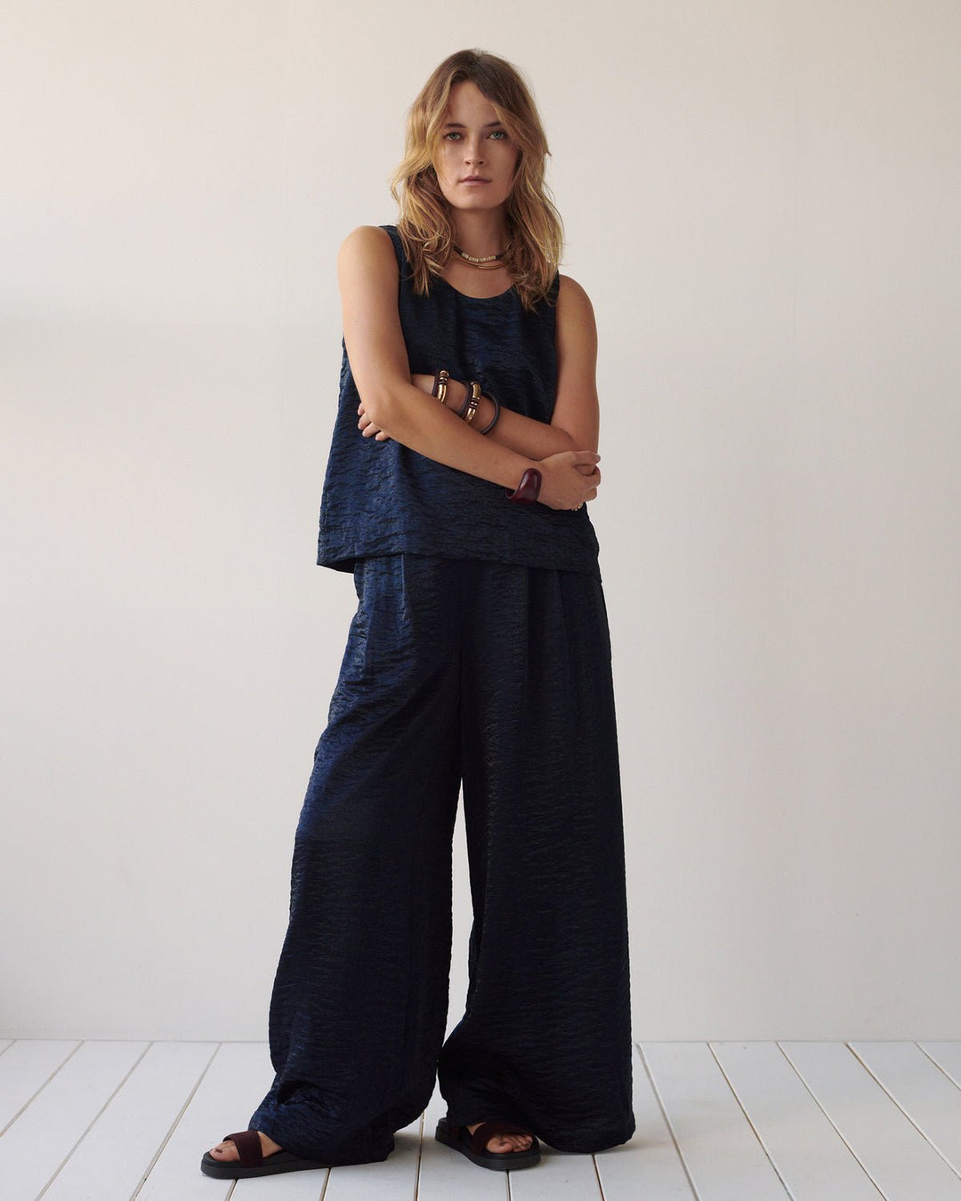 Blue Noir Metallic Trouser - Summum - Orchid Boutique