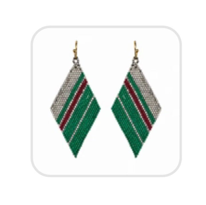 Burgundy & Emerald Ombré Beaeded Triangle Earring - Orchid Boutique - Orchid Boutique