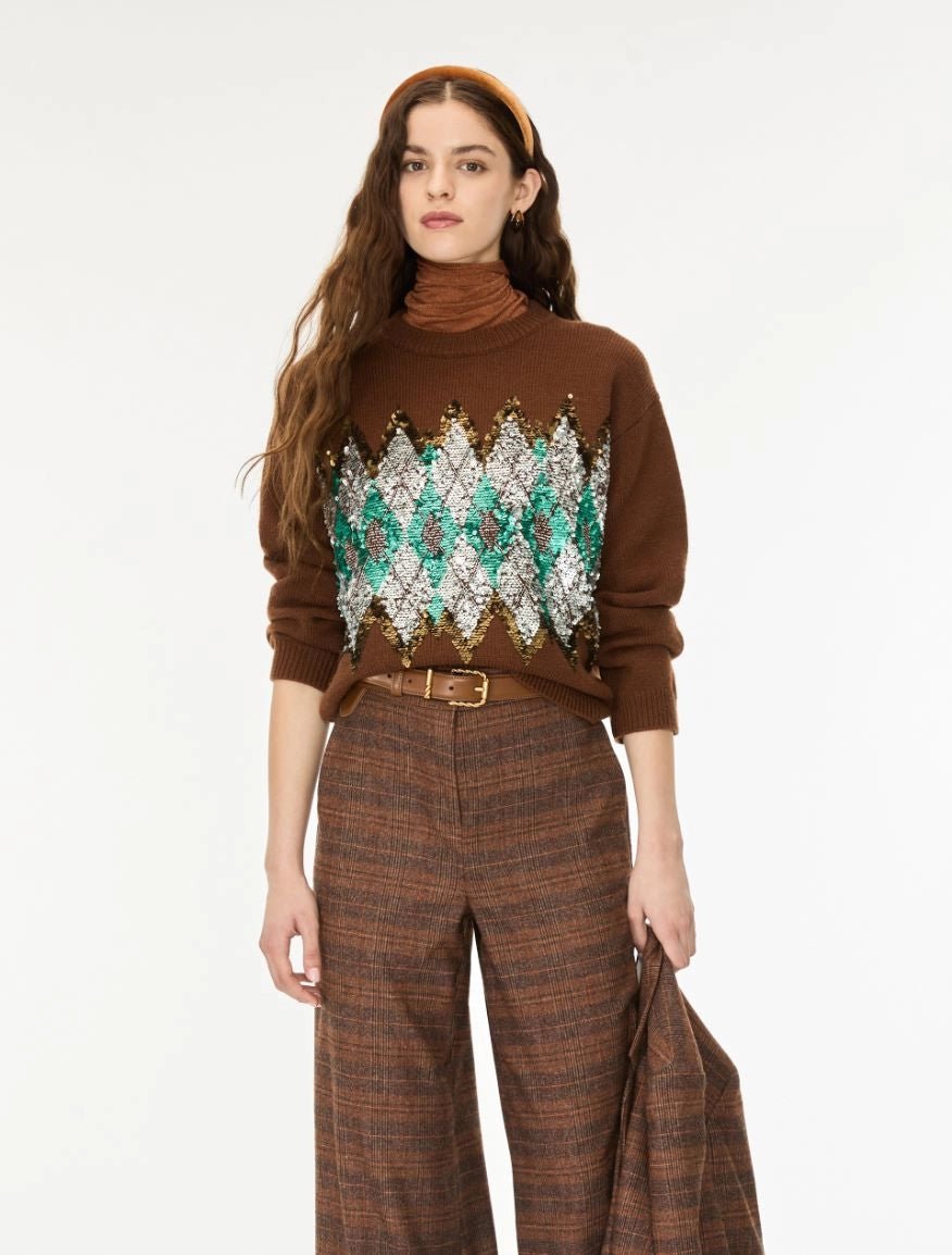 Iblues IBLOXIRIA SEQUIN-EMBROIDERED JUMPER Nut - iBlues - Orchid Boutique