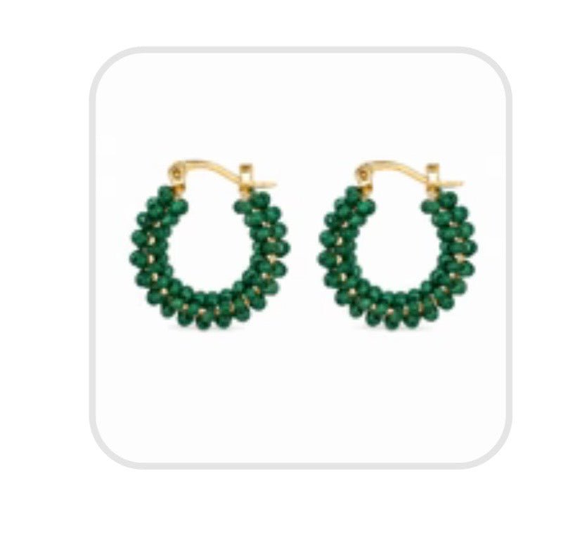 Emerald Beaded Mini Hoop Earring - Orchid Boutique - Orchid Boutique