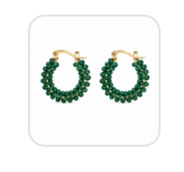 Emerald Beaded Mini Hoop Earring - Orchid Boutique - Orchid Boutique