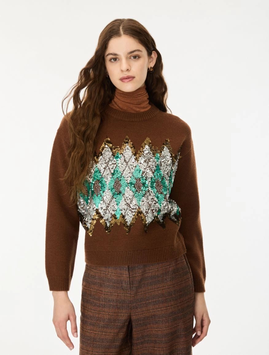 Iblues IBLOXIRIA SEQUIN-EMBROIDERED JUMPER Nut - iBlues - Orchid Boutique