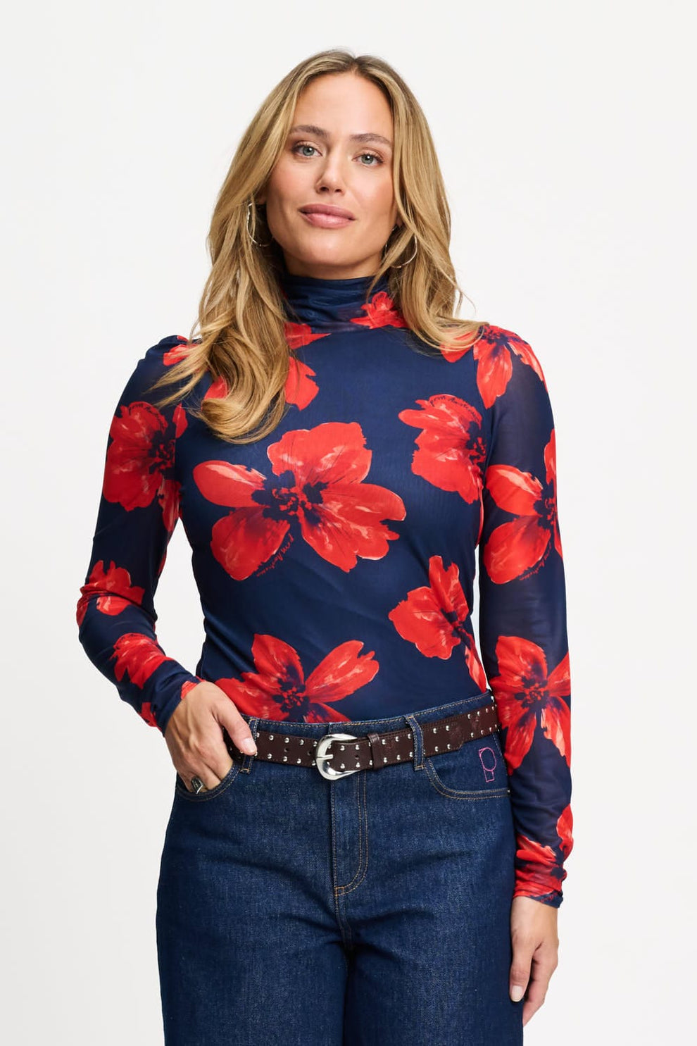 TURTLENECK ROMI MESH BLOOM ROUGE