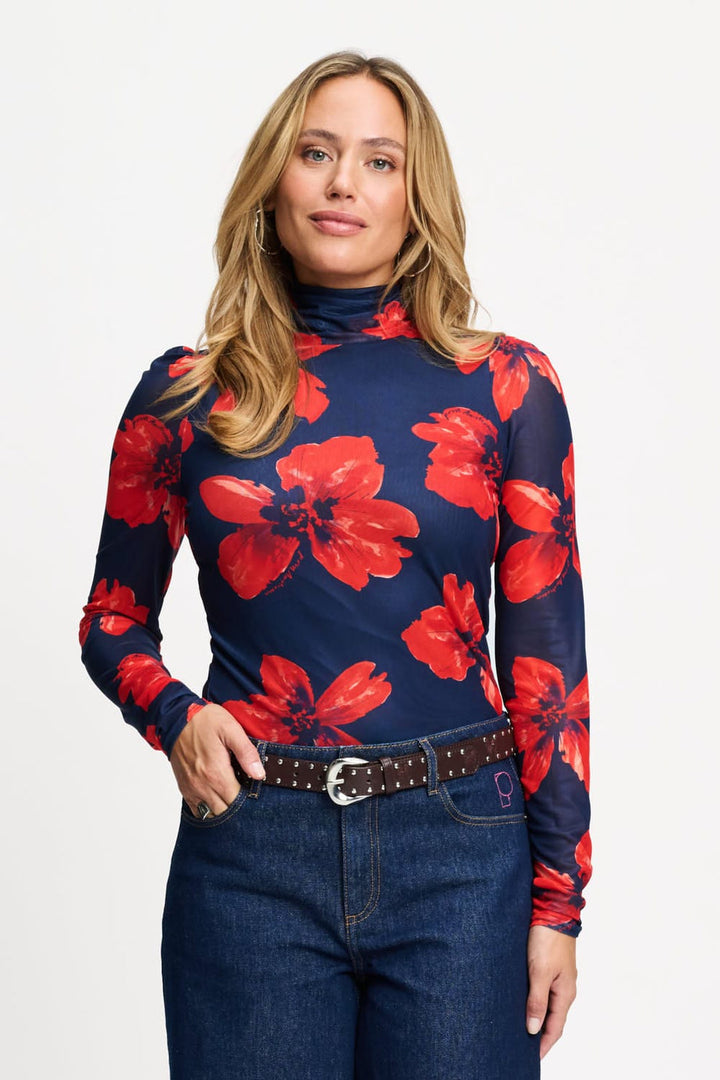 TURTLENECK ROMI MESH BLOOM ROUGE