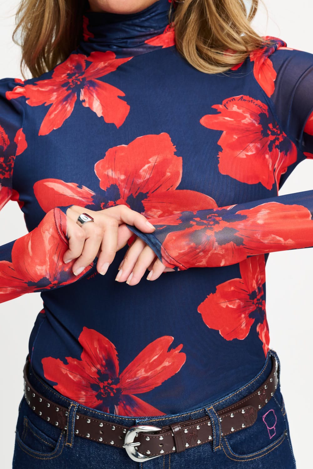 TURTLENECK ROMI MESH BLOOM ROUGE