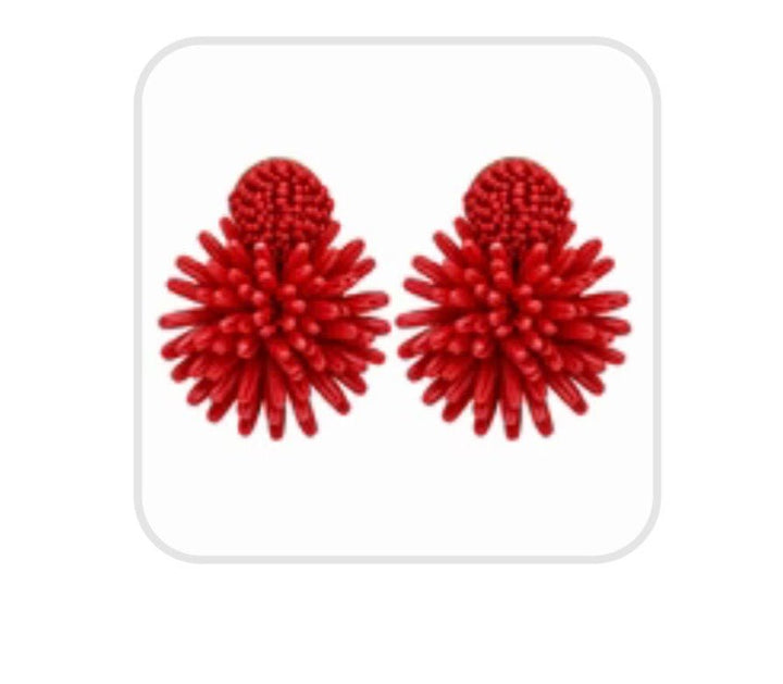 Red Raffia Bloom Earrings - Orchid Boutique - Orchid Boutique