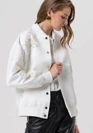 Bobbie White Embellished Bomber - Fracomina - Orchid Boutique