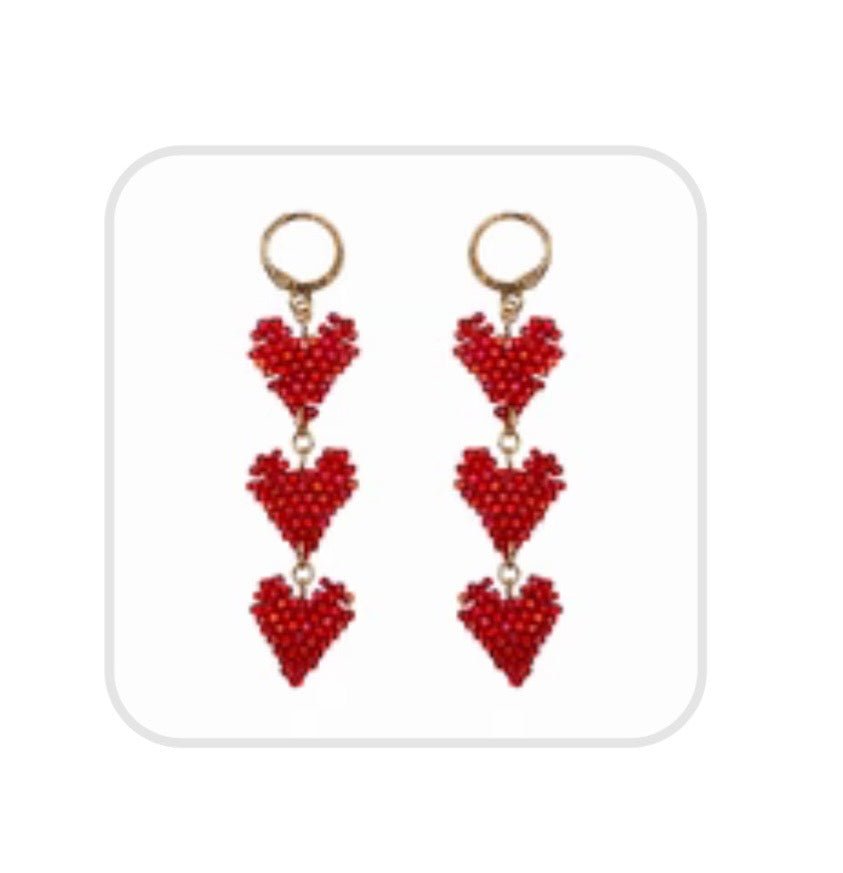 Red Beaded Tripple Heart - Orchid Boutique - Orchid Boutique