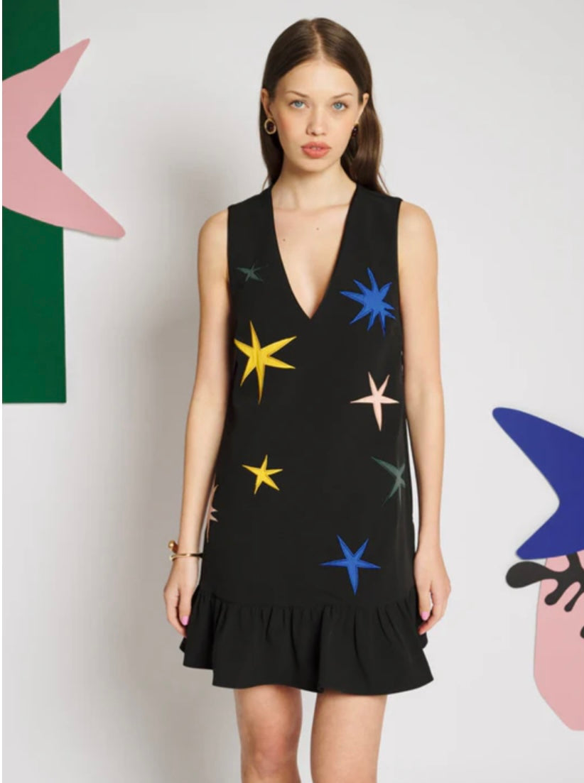 Rayon Appliqué Mini Dress