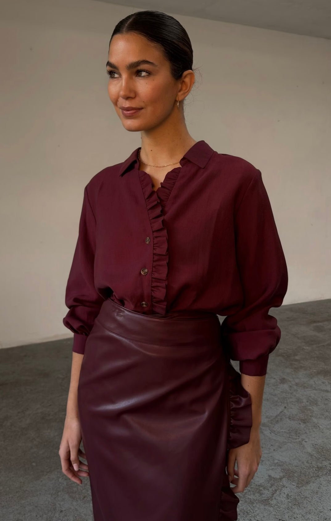 Wine Ruffle Jaspre Skirt - Never Fully Dressed - Orchid Boutique