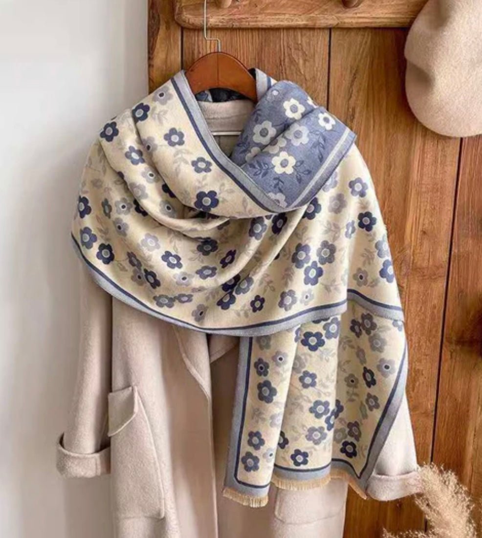 Blue Flower Scarf - Orchid Boutique - Orchid Boutique
