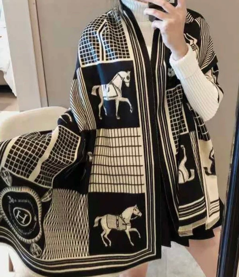 Horse Black Scarf - Orchid Boutique - Orchid Boutique