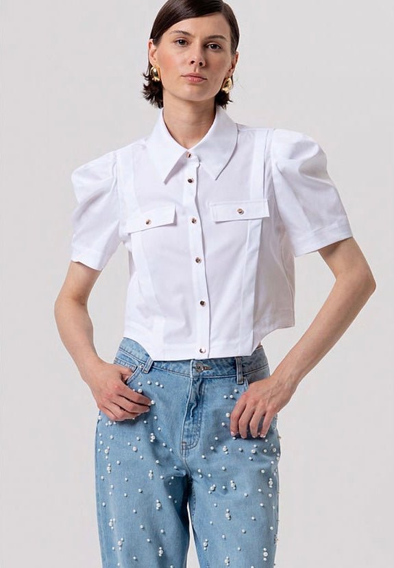 Fracomina Cropped White shirt - Fracomina - Orchid Boutique