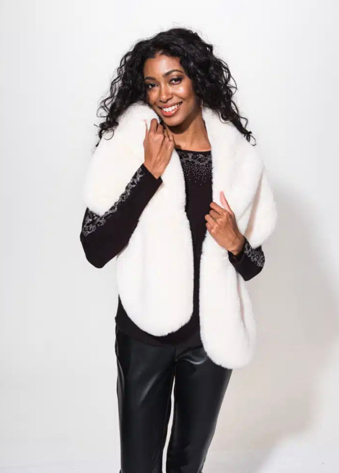 Ali Black Faux Fur Shrug | Alison Sheri | Orchid Boutique