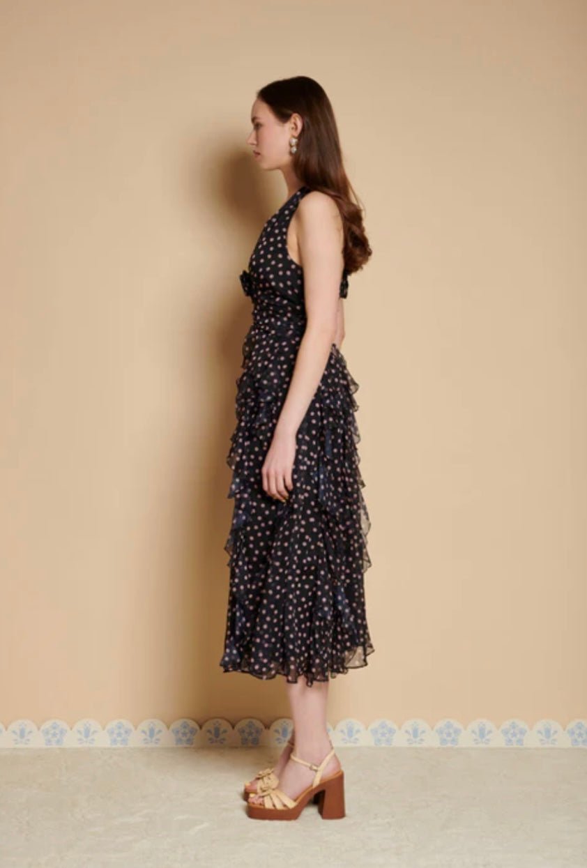 Painterly Polka Chiffon Midi Dress - Orchid Boutique - Orchid Boutique