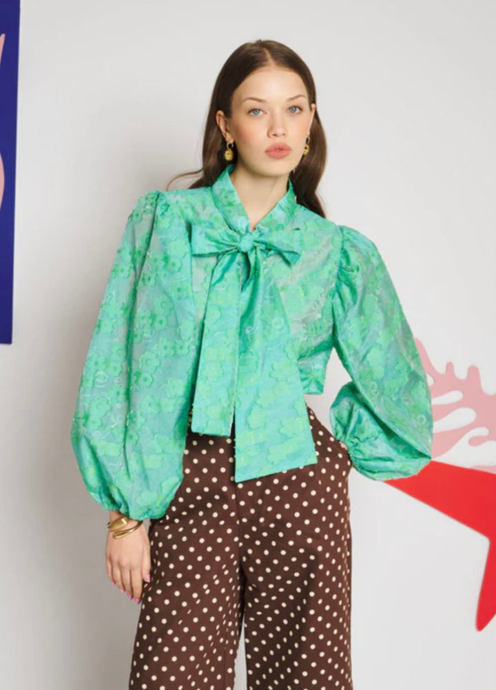 Vine Jacquard Bow Blouse