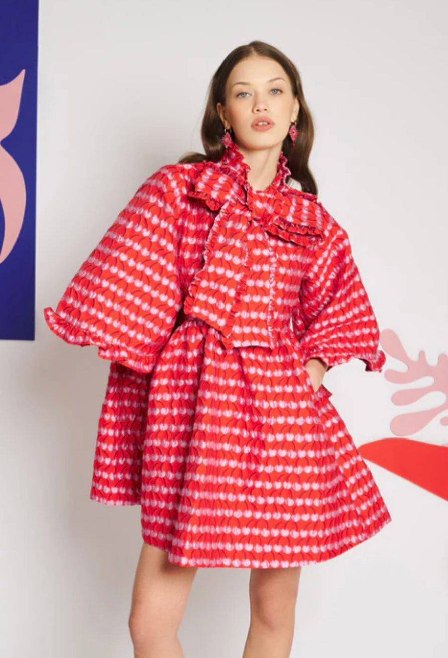 Clara Cherry Jacquard Mini Dress