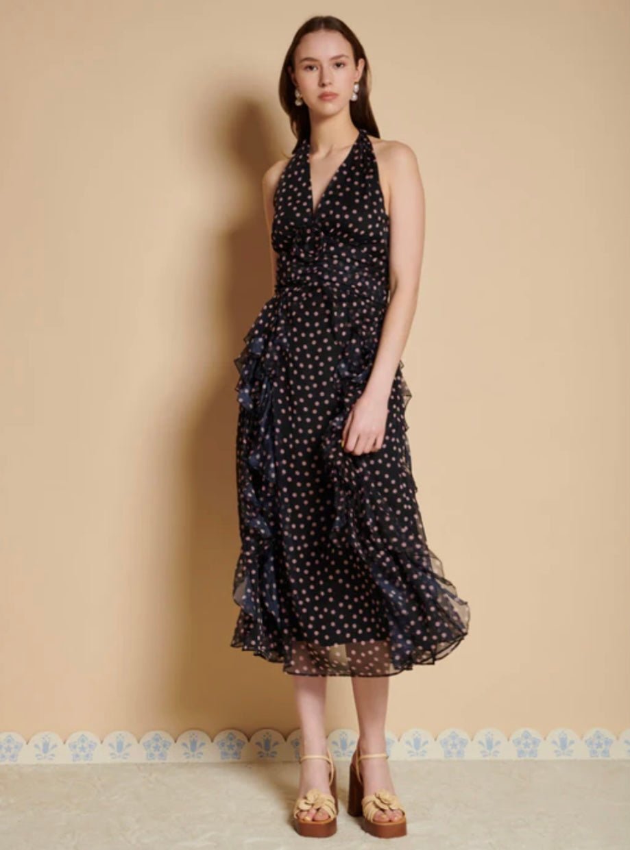 Painterly Polka Chiffon Midi Dress - Orchid Boutique - Orchid Boutique