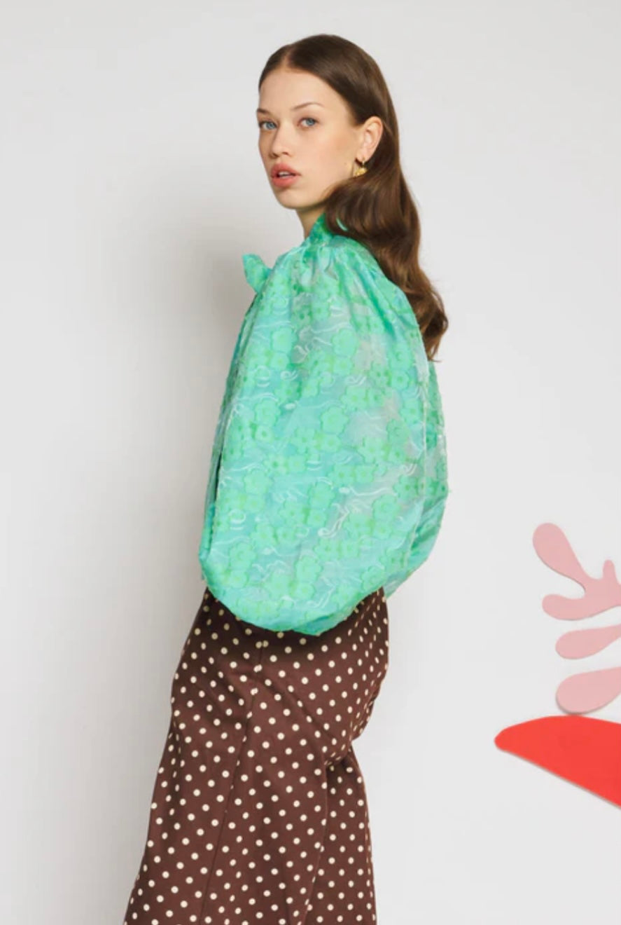 Vine Jacquard Bow Blouse