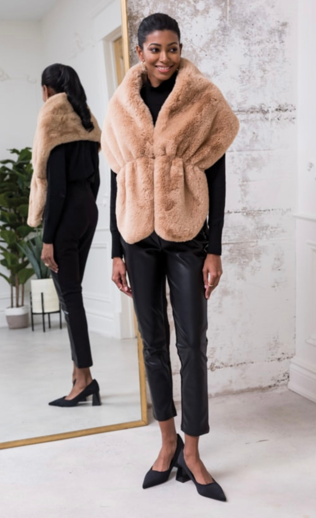 Camel Faux Fur Shrug | Alison Sheri | Orchid Boutique