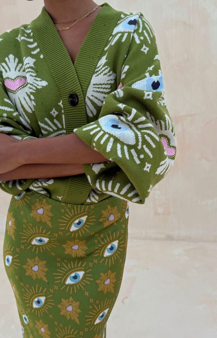 Khaki Eye Cardigan - Never Fully Dressed - Orchid Boutique