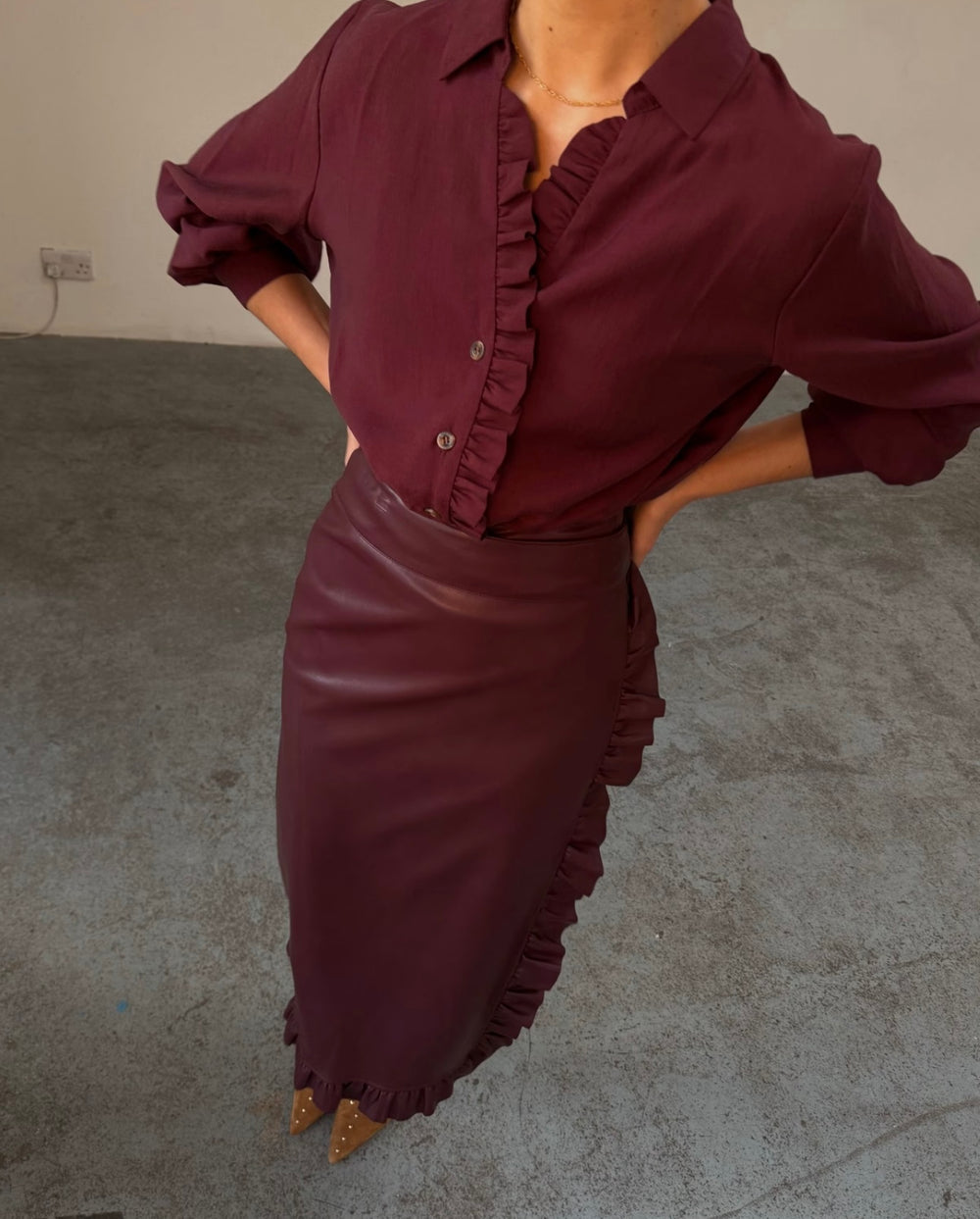 Wine Ruffle Jaspre Skirt - Never Fully Dressed - Orchid Boutique