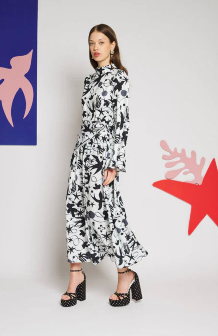 Sketch Print Midi Dress