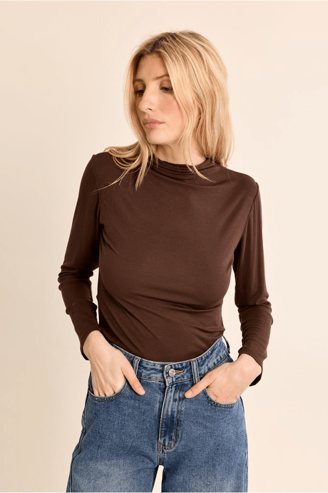 Chocolate Jersey Turtle Neck - Molly Bracken - Orchid Boutique