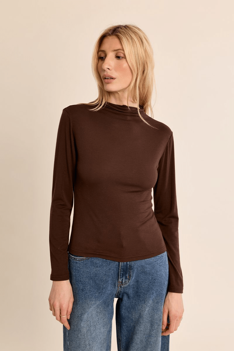Chocolate Jersey Turtle Neck - Molly Bracken - Orchid Boutique