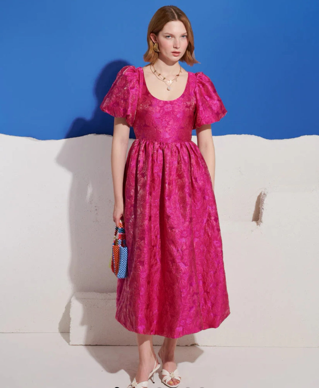 Pomegranate Jacquard Maxi Dress
