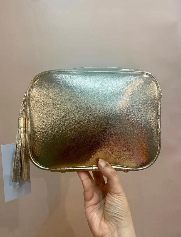 Crossbody Metallic Gold Single Zip Bag | Kris Ana | Orchid Boutique