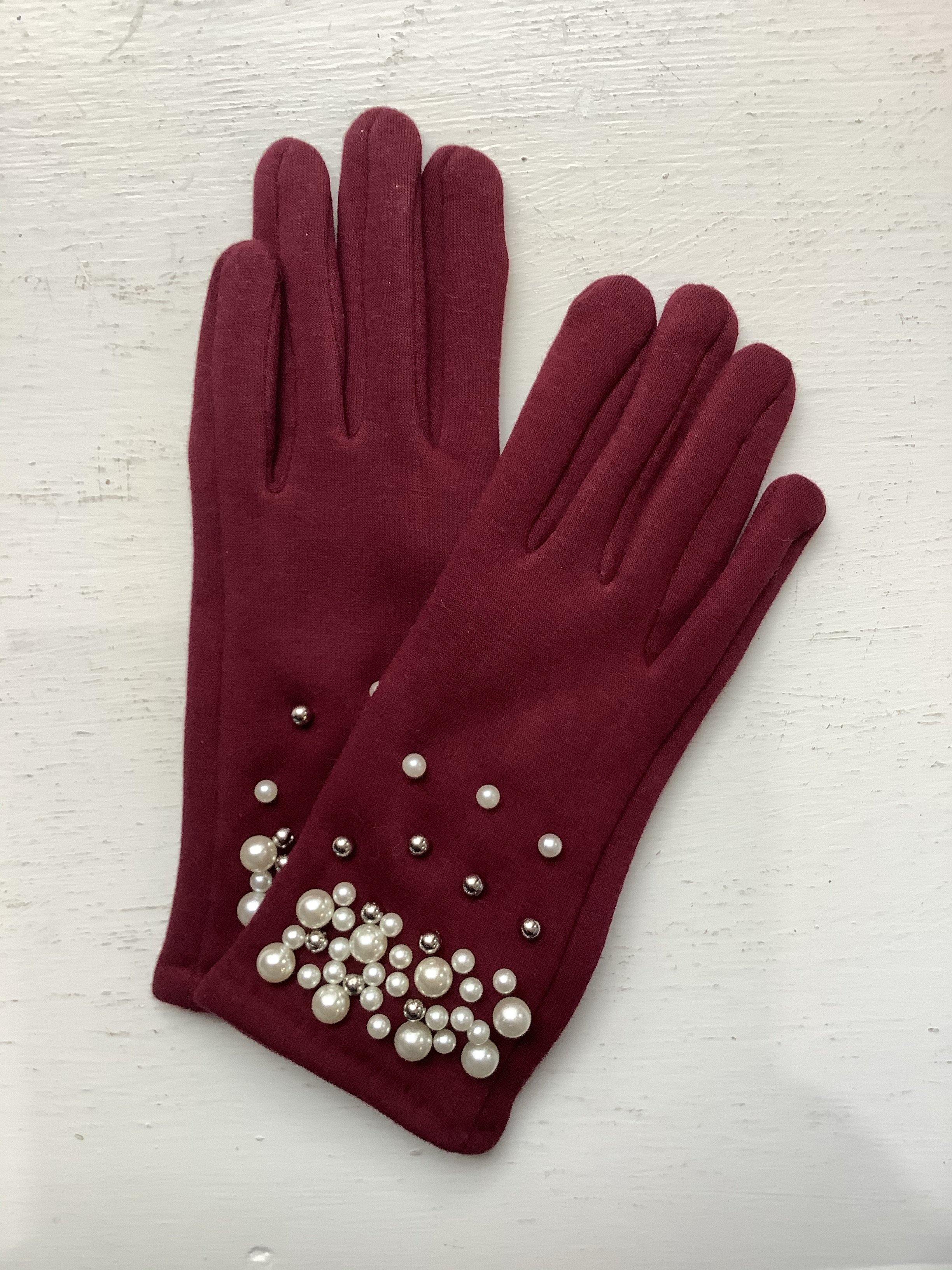Burgundy Pearls Screen Touch Gloves | Orchid Boutique | Orchid Boutique
