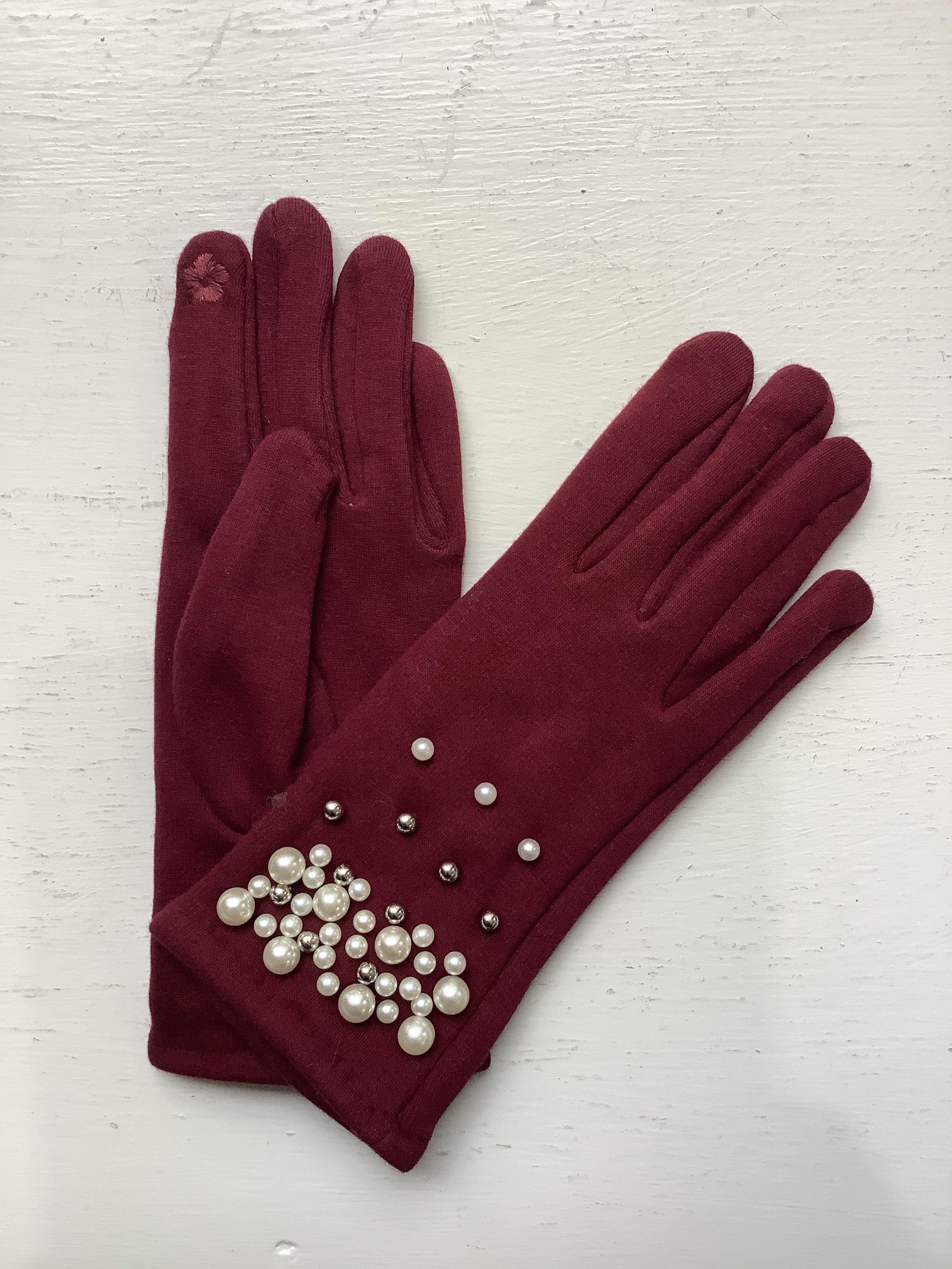 Burgundy Pearls Screen Touch Gloves | Orchid Boutique | Orchid Boutique