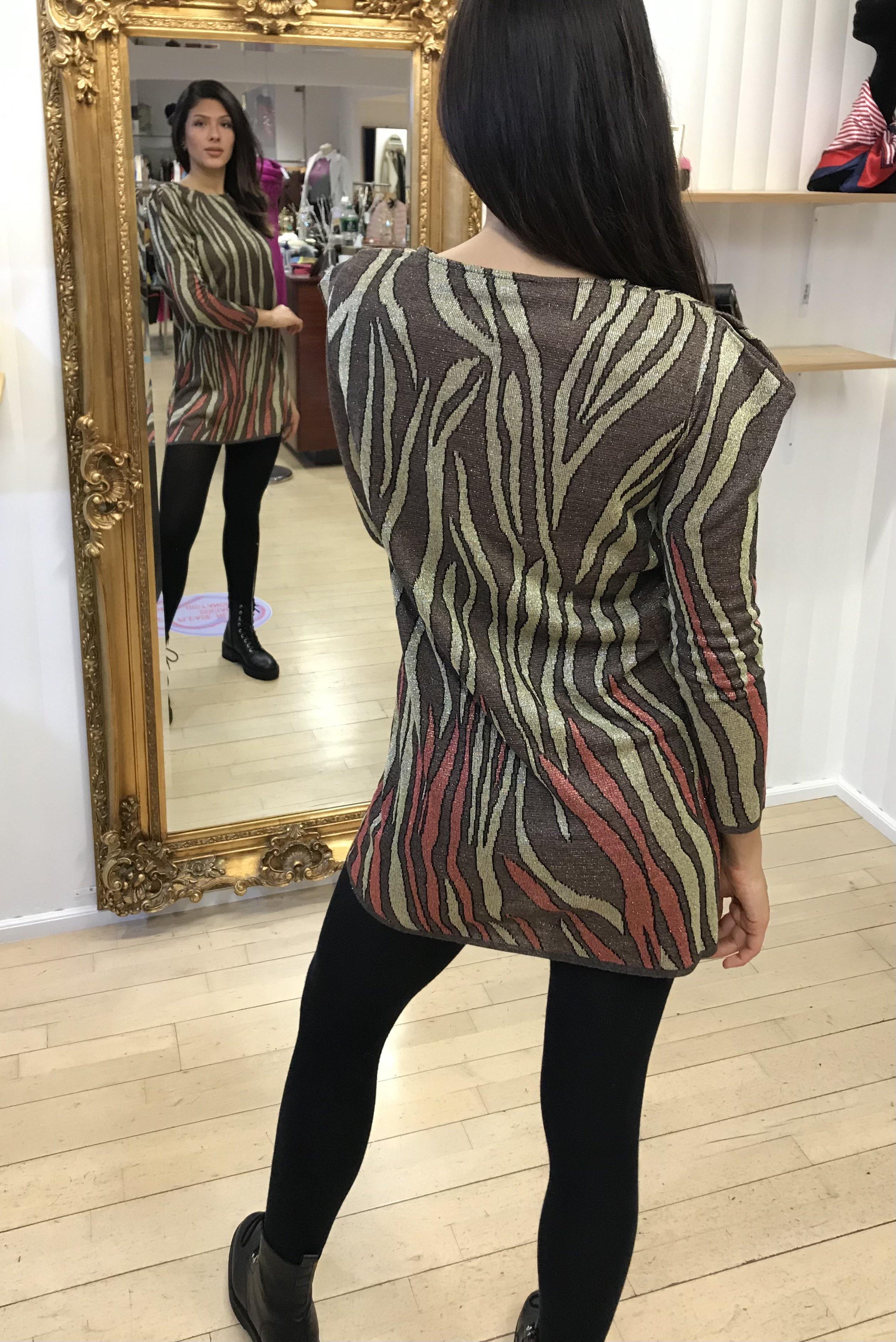 Brown Gold Zebra Print Tunic Dress | Anonyme | Orchid Boutique